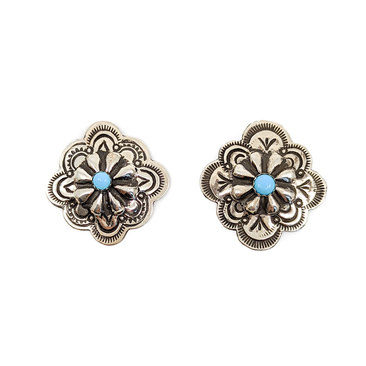 Silver and Turquoise Concho Earrings