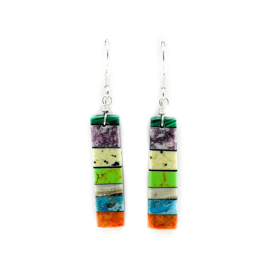 Multi-Stone and Shell Mosaic Earrings with Malachite