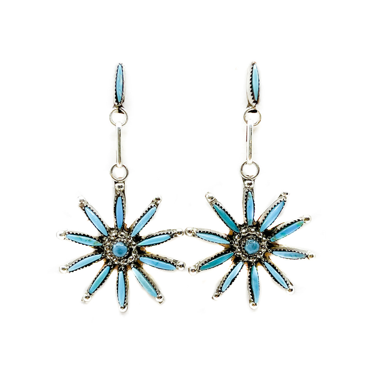 Zuni Turquoise Fine Needlepoint Dangle Earrings NativeSeedsSearch