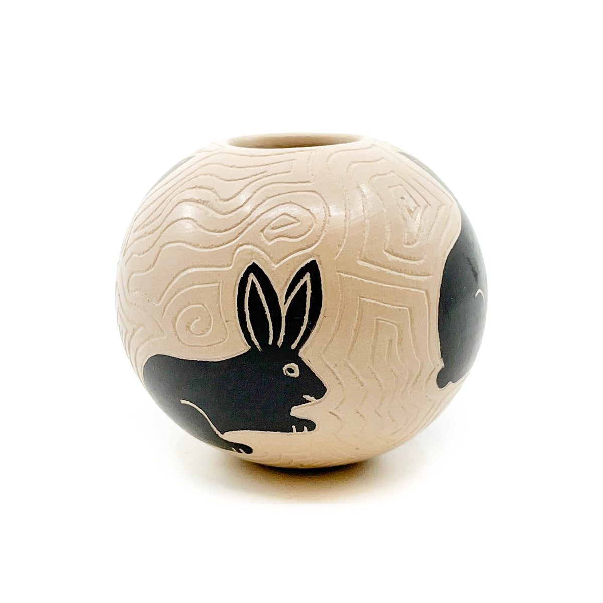 Seed Pot with Black Bunnies on White Clay