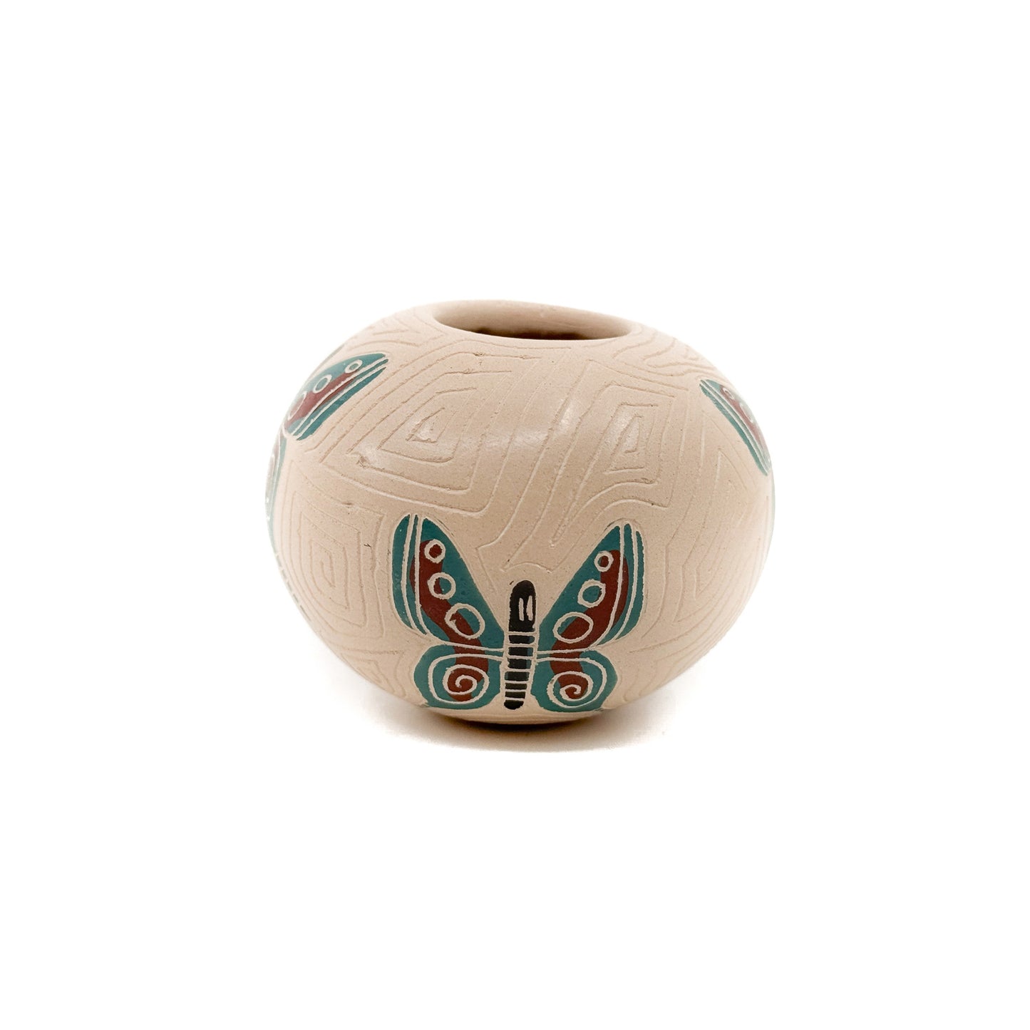 Carved and Painted Butterfly Seed Pot