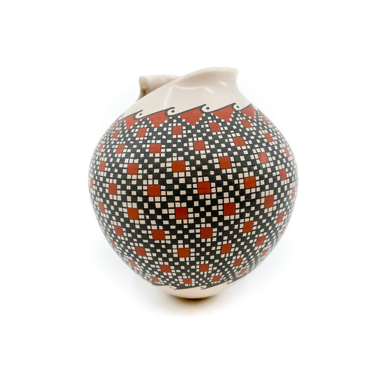 Medium Pot with Sculptural Opening & Checkerboard Design