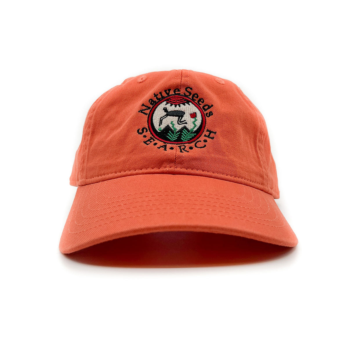 native seeds search logo baseball cap in terra cotta. 100% organic cotton cap with embroidered logo
