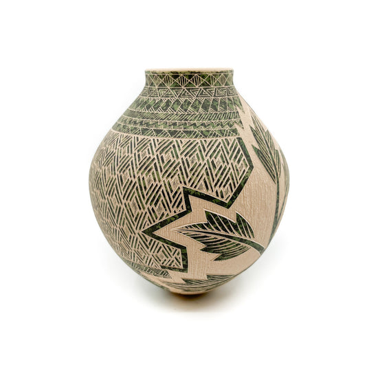 Incised Green Parrot Pot