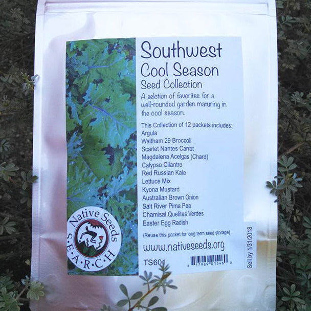 foil packet with kale leaves and list of varieties