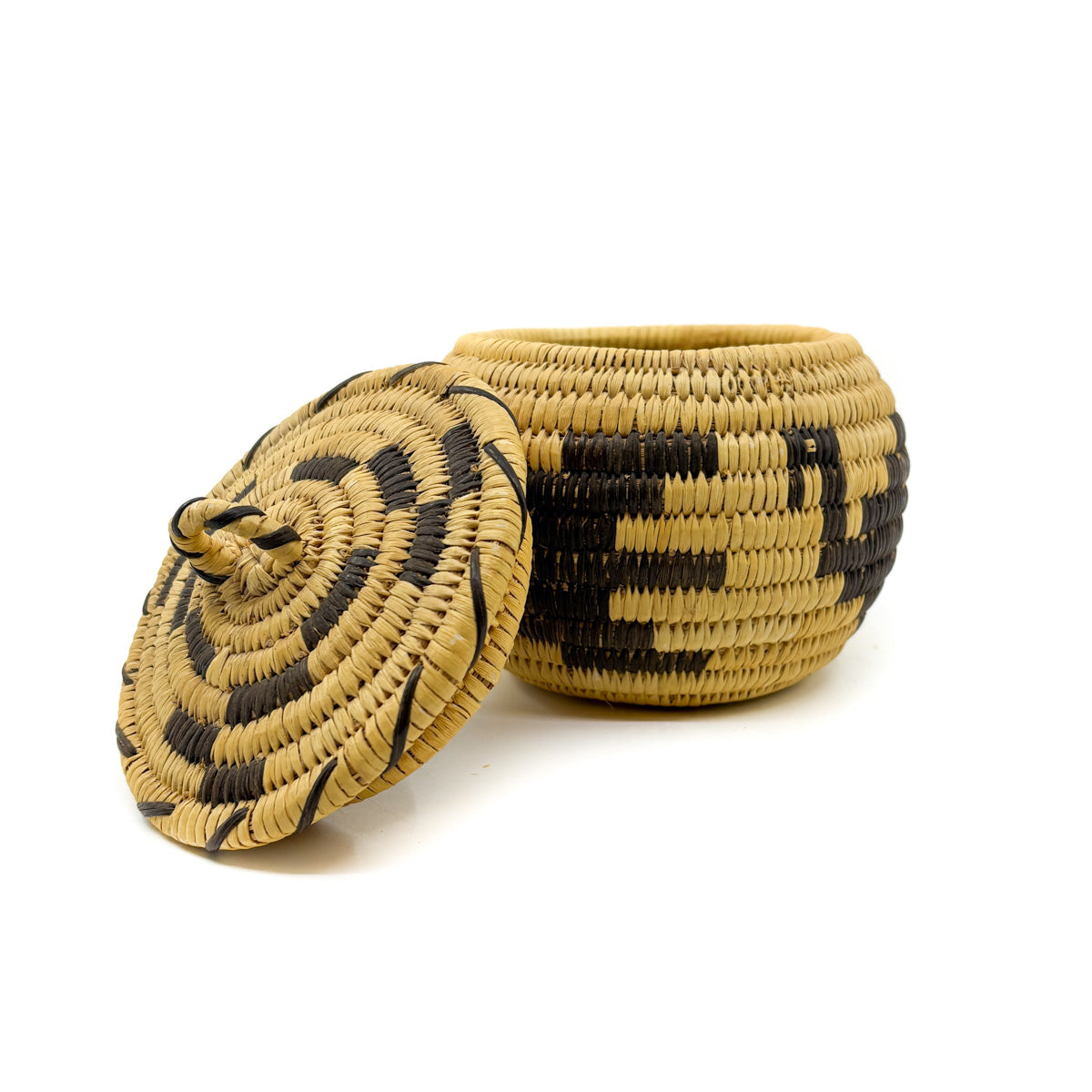 Tohono O'odham Basket with Dove Motif and Coyote Tracks Lid