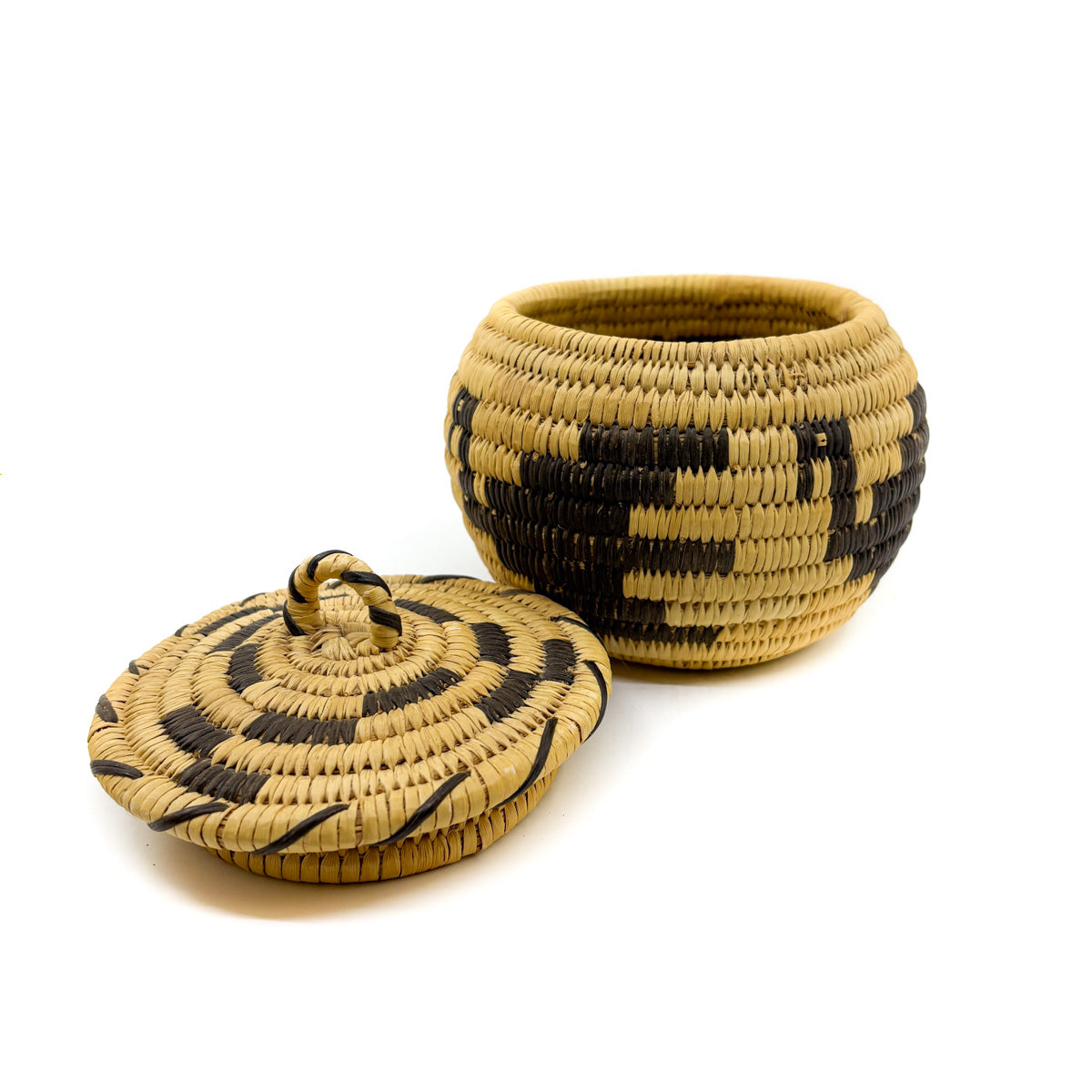 Tohono O'odham Basket with Dove Motif and Coyote Tracks Lid