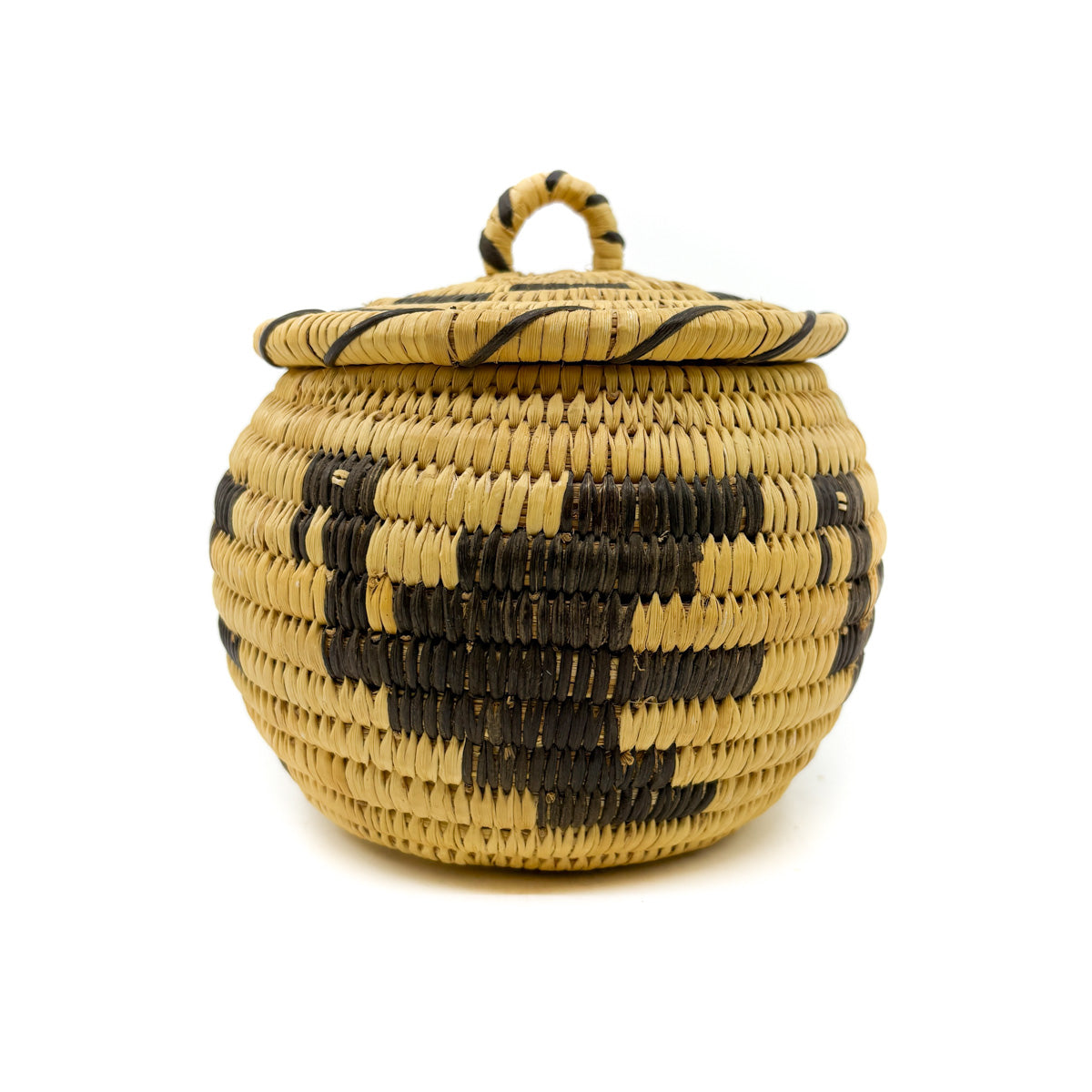 Tohono O'odham Basket with Dove Motif and Coyote Tracks Lid