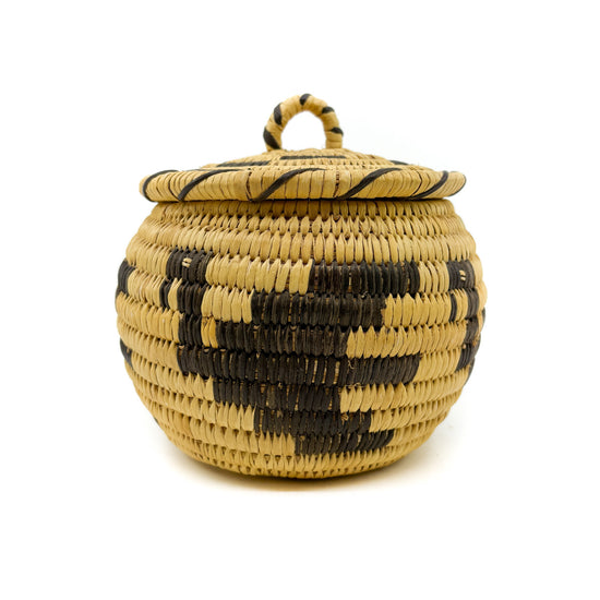 Tohono O'odham Basket with Dove Motif and Coyote Tracks Lid