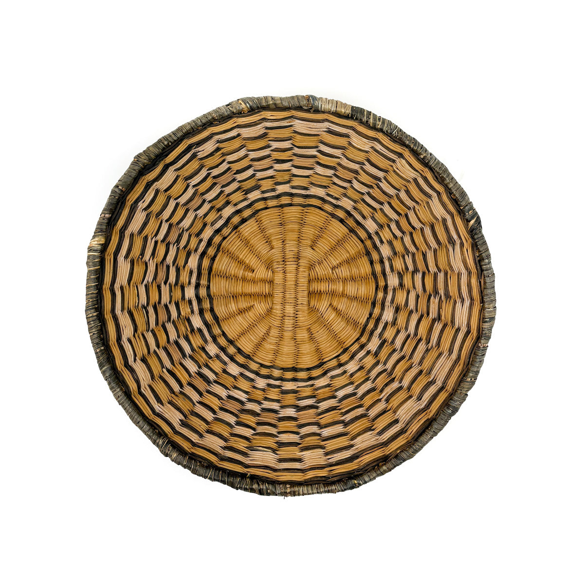 Hopi Wicker Basket Bowl with Sunflower Pattern
