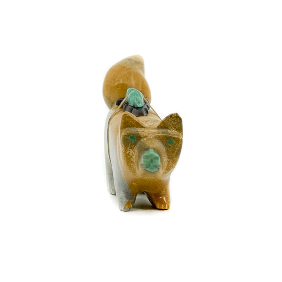 Wolf Carving with Turquoise Nose by Enrike Leekya