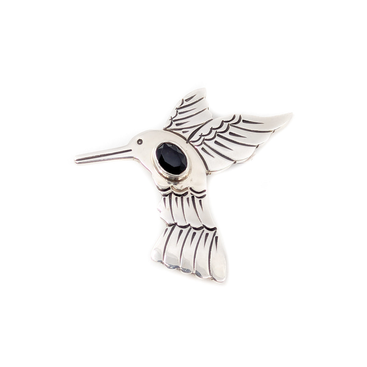 Hummingbird pin with onyx stone