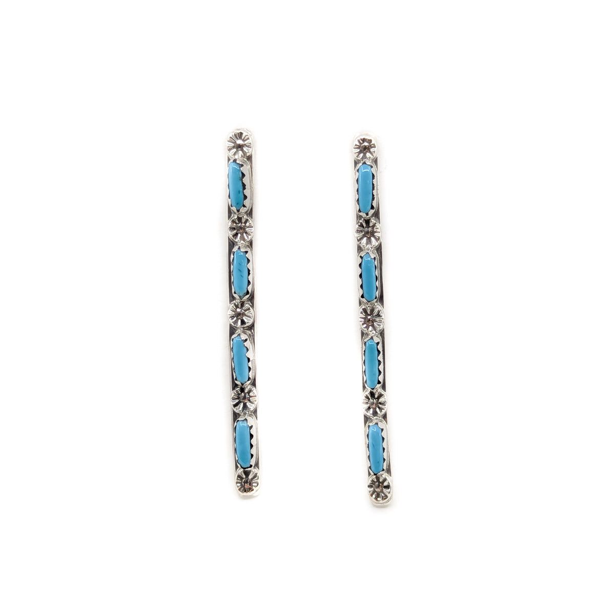 Long Turquoise Four-Stone Welded Dangle Earring