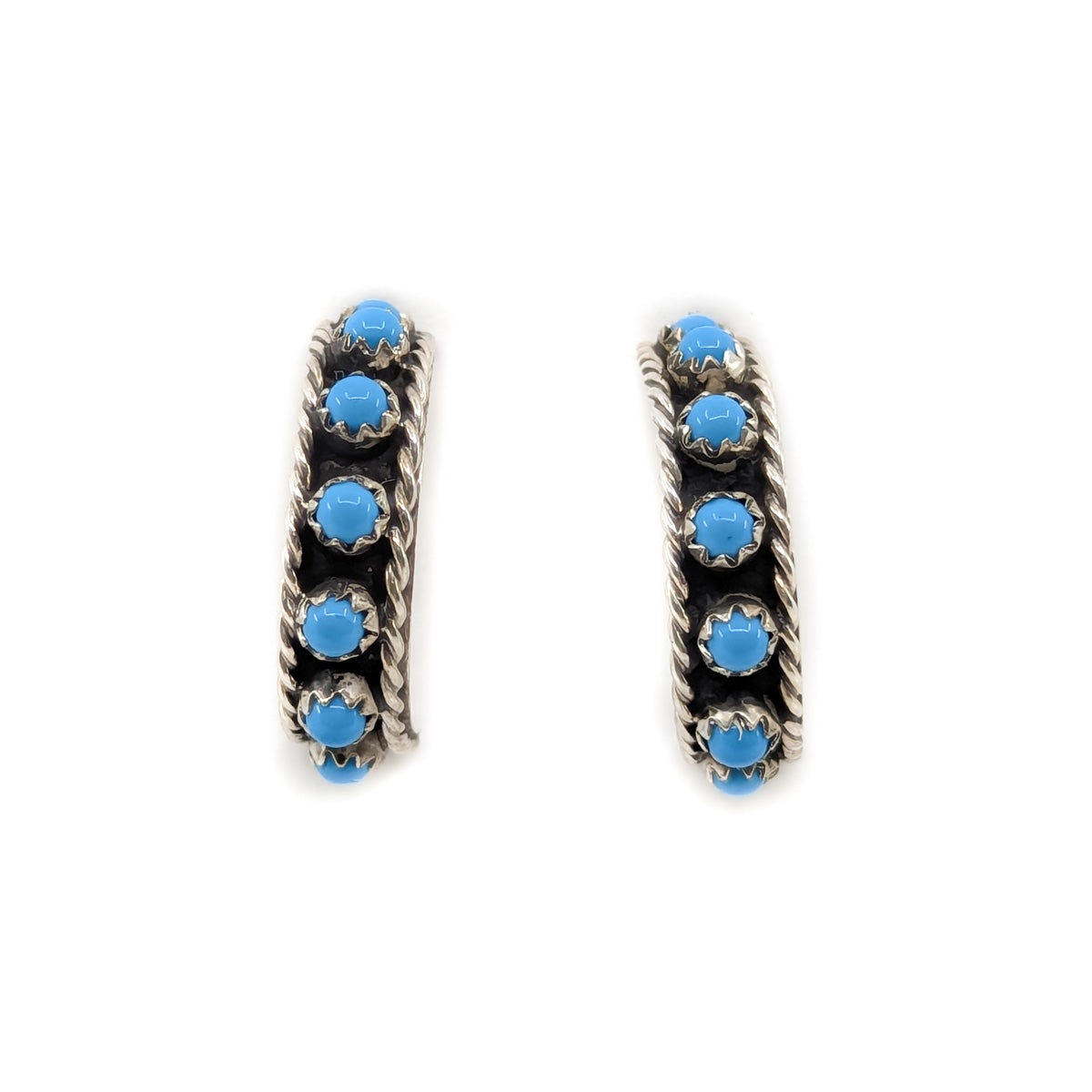 Sterling Silver Hoops with 8 Turquoise Stones