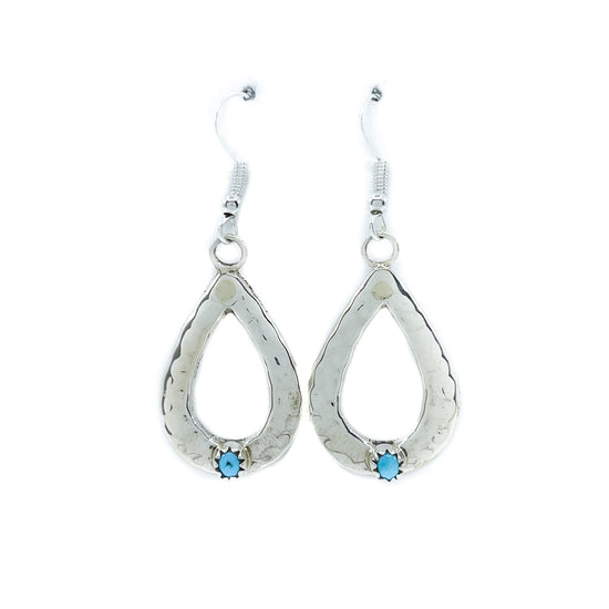 Stamped Sterling Silver and Turquoise Teardrop Earrings