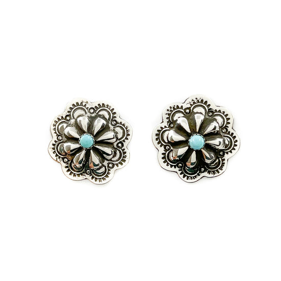 Load image into Gallery viewer, Navajo Concho Silver and Turquoise Earrings
