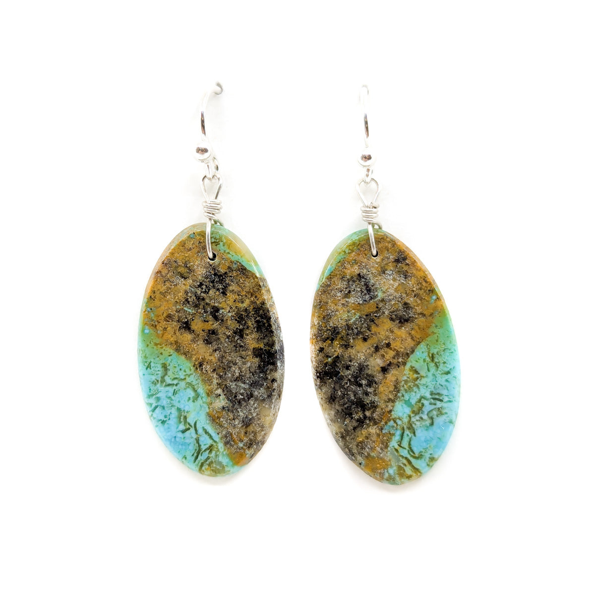 Oval Turquoise Slab Earrings with Deep Brown Matrix