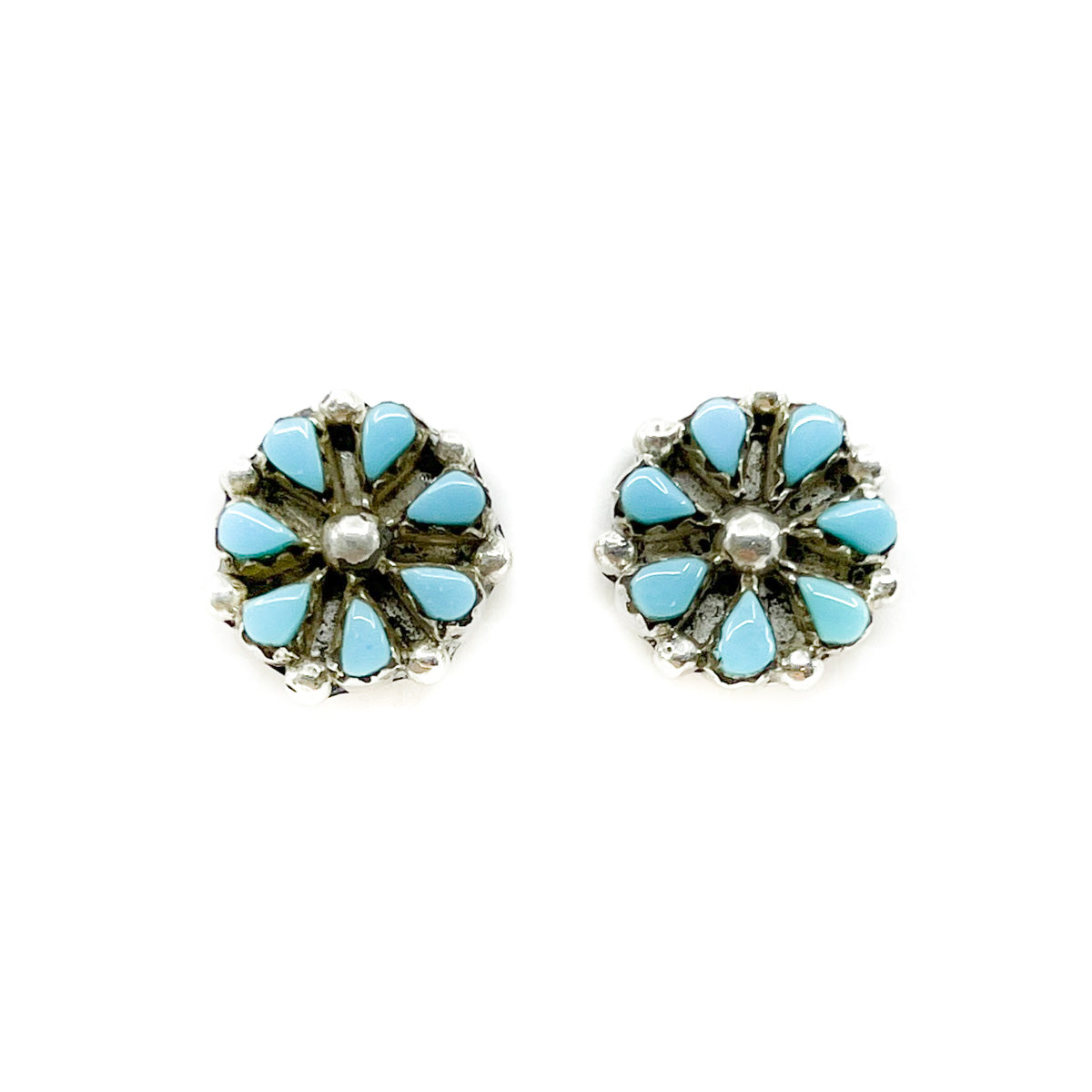 Silver & Turquoise Blossom Stud Earrings