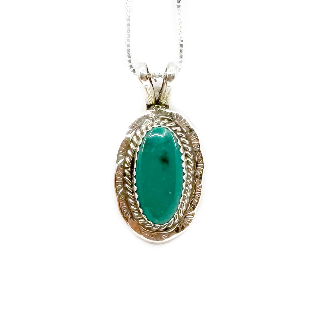 Silver and Turquoise Oval Pendant with Chain