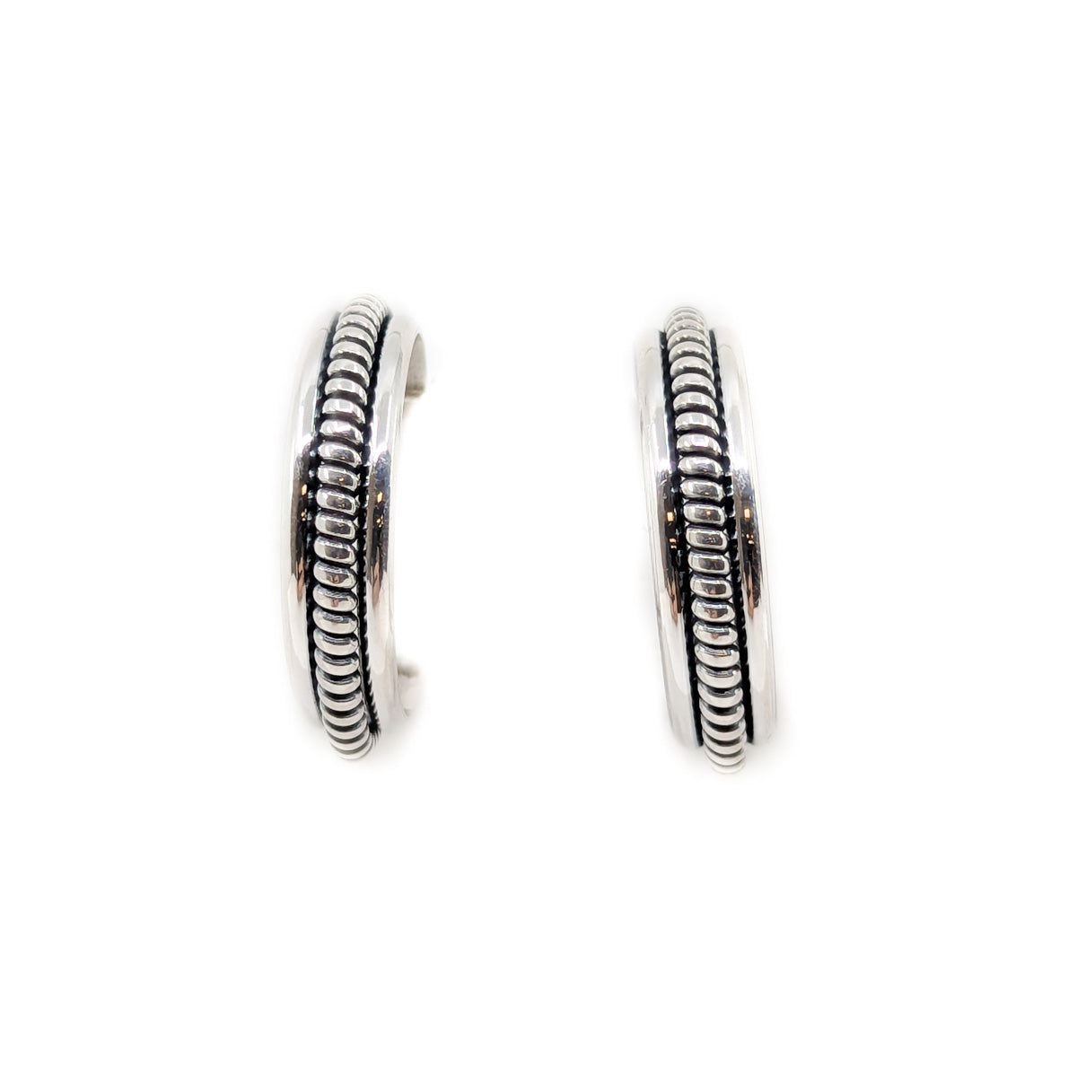 Silver Hoop with Rope Inlay