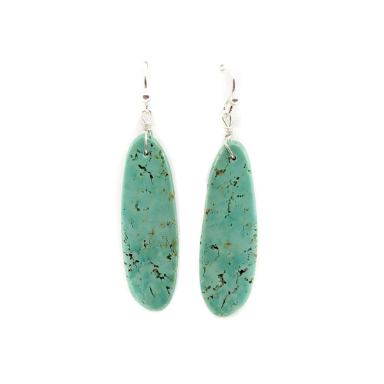 Slender Long Light Green Slab Earrings with Light Matrix