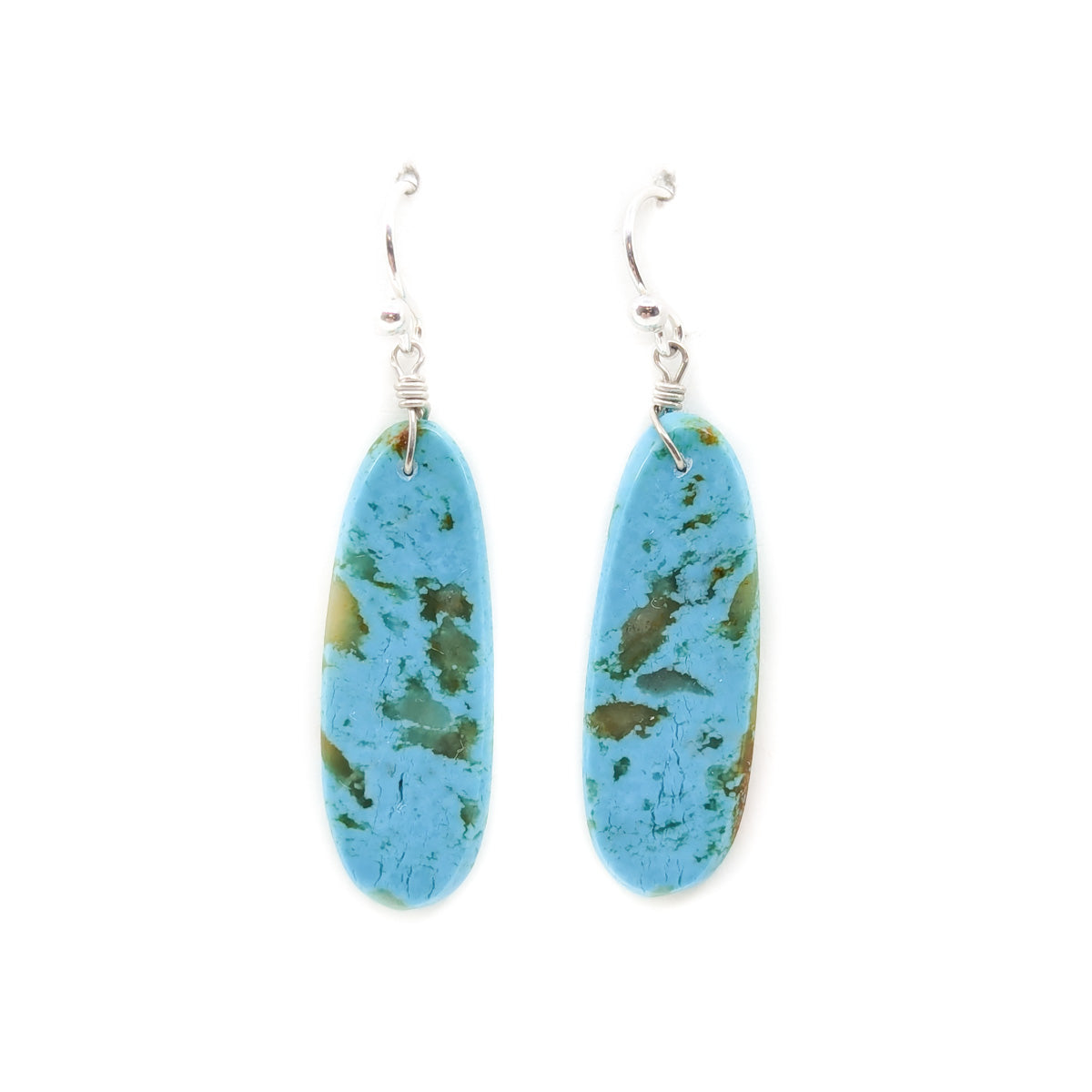 Slender Bright Blue Turquoise Slab Earring