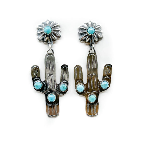 Load image into Gallery viewer, Large Saguaro Earrings with Turquoise
