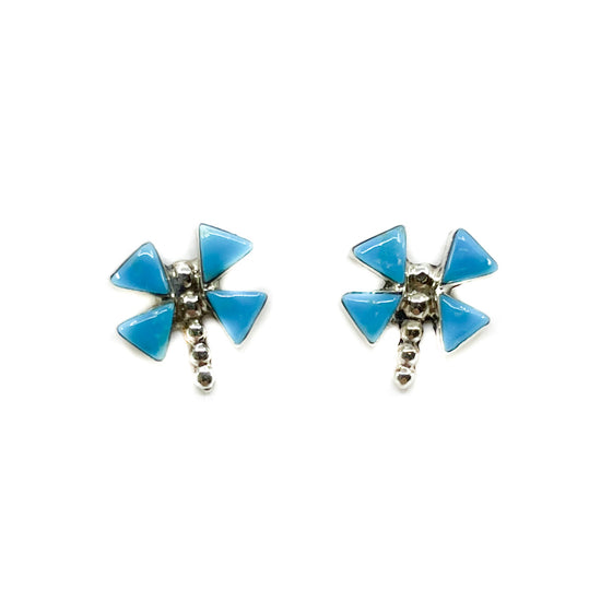 Load image into Gallery viewer, Silver and Turquoise Dragonfly Earrings
