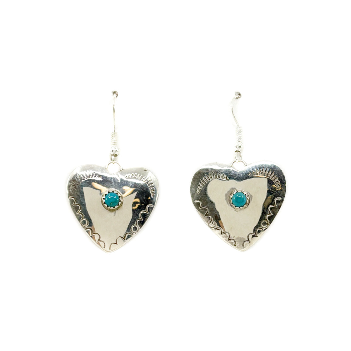 Stamped Silver Dangle Hearts with Turquoise