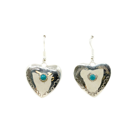 Stamped Silver Dangle Hearts with Turquoise