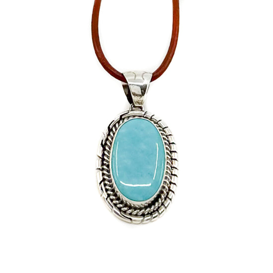 Navajo Silver and Turquoise Pendant with 24 inch Leather Cord