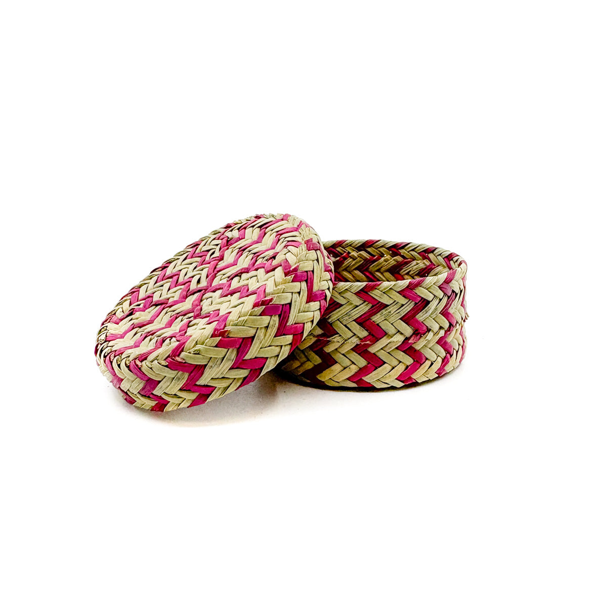 Mini Pink Pine Needle Basket with Herringbone Weave