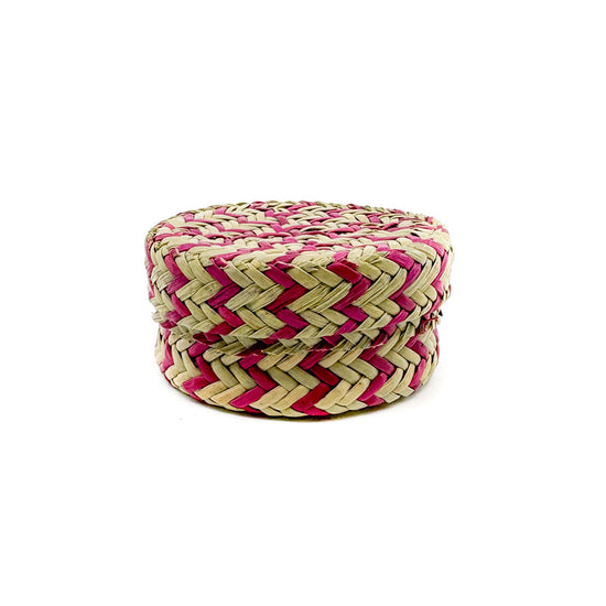 Mini Pink Pine Needle Basket with Herringbone Weave