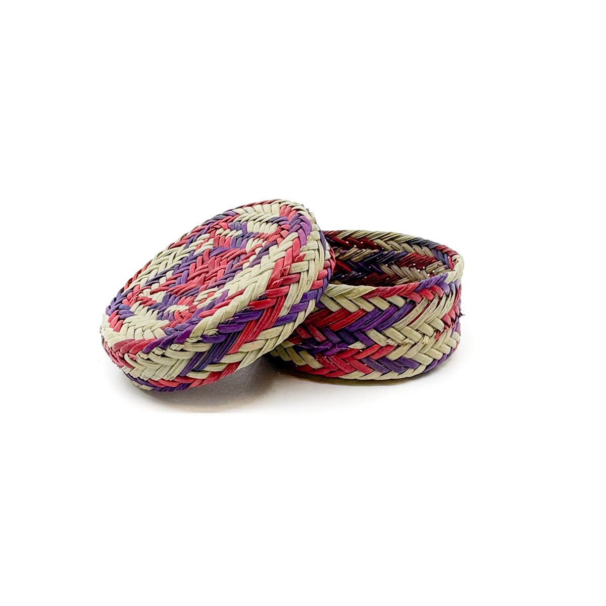 Mini Red and Purple Pine Needle Lidded Basket