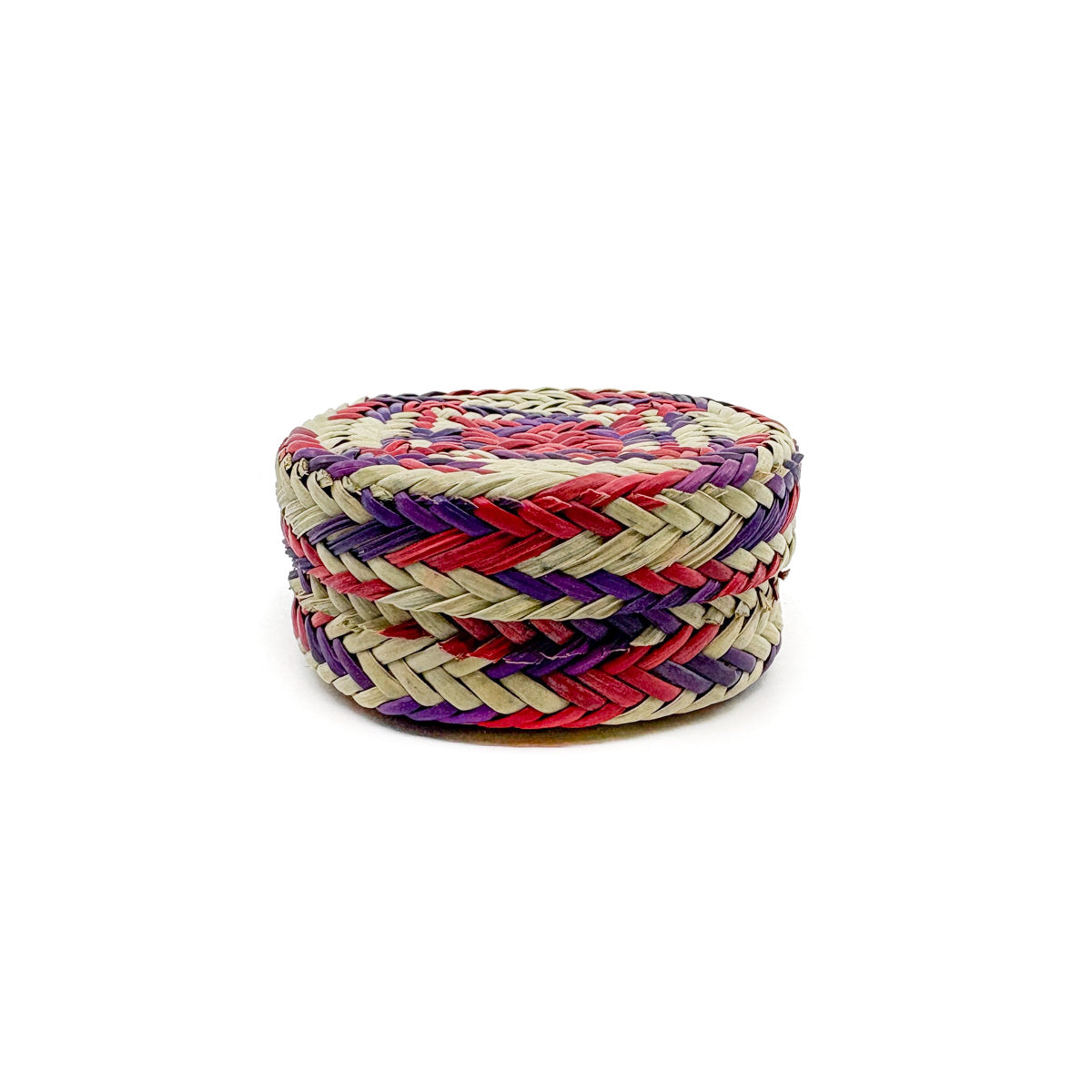 Mini Red and Purple Pine Needle Lidded Basket