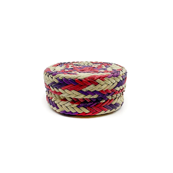 Mini Red and Purple Pine Needle Lidded Basket