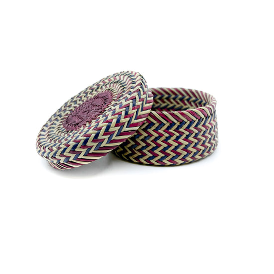 Dark Red and Indigo Pine Needle Basket