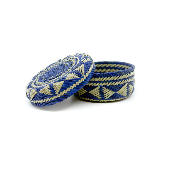 Blue Pine Needle Basket in Geometric Pattern