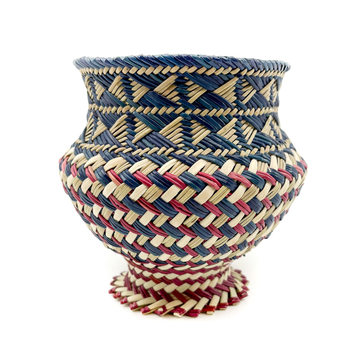 Pine Needle and Sotol Olla Basket in Cool Blue and Pink