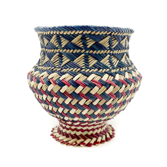 Pine Needle and Sotol Olla Basket in Cool Blue and Pink