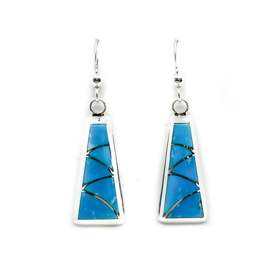 Load image into Gallery viewer, Zuni Turquoise Inlay Tapered Dangle Earrings

