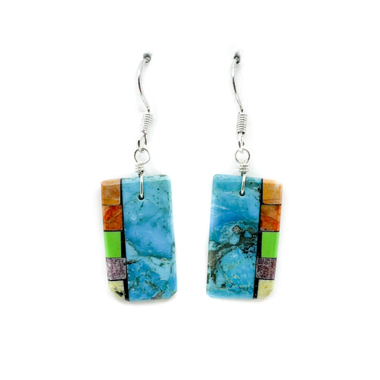 Load image into Gallery viewer, Turquoise Mosaic Earrings with Orange Spiny Oyster Shell
