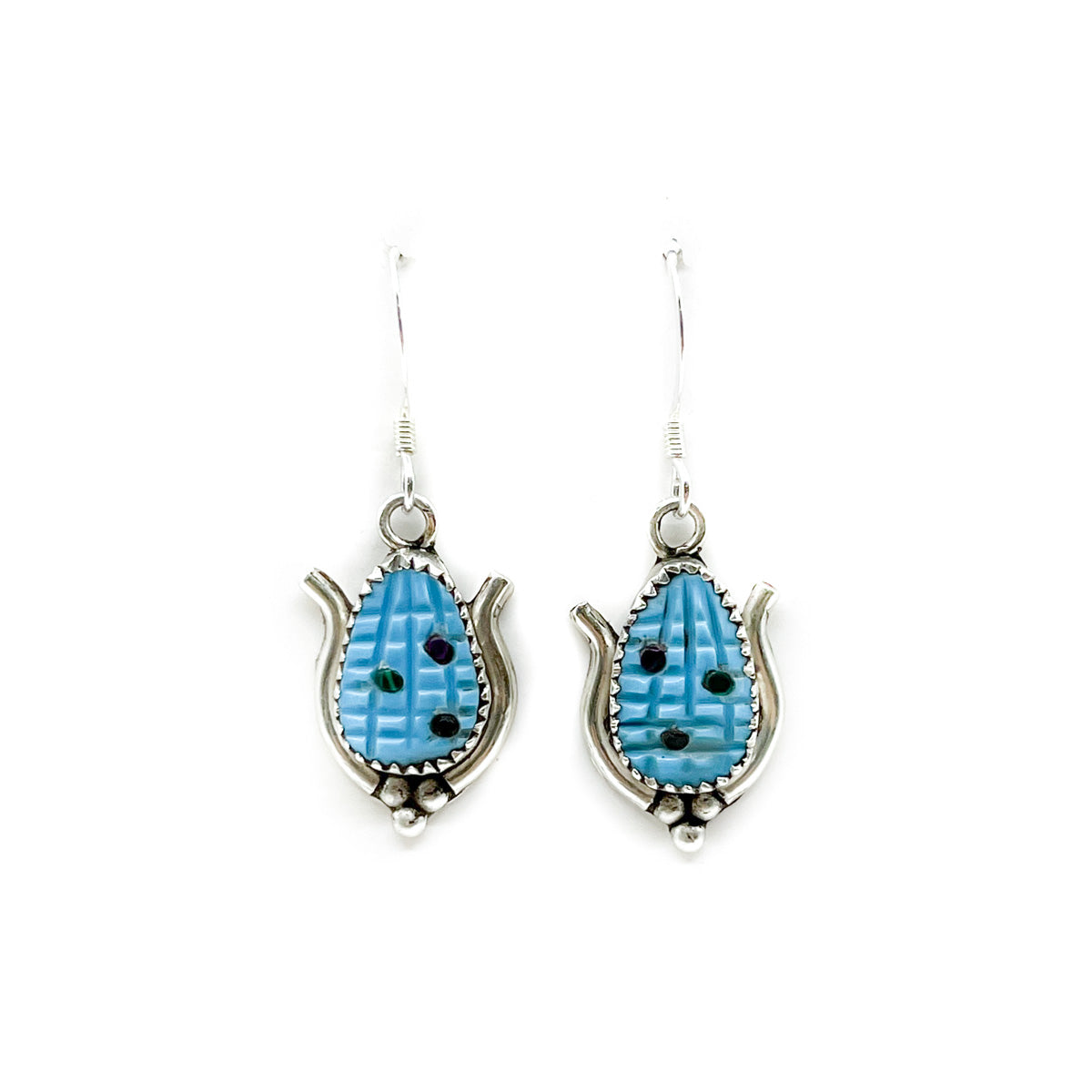 Zuni Carved Turquoise Corn Earrings