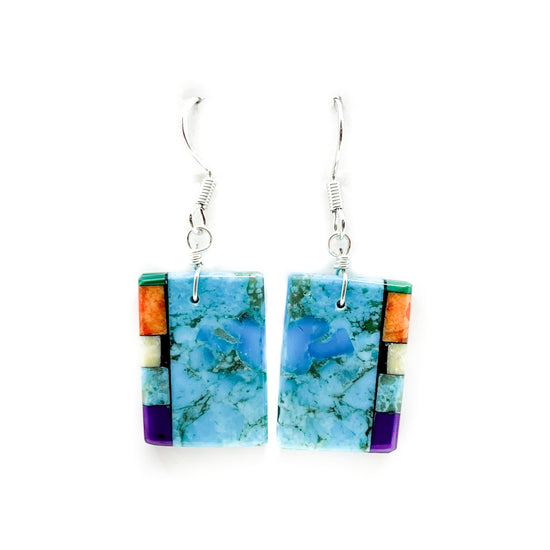 Load image into Gallery viewer, Multi-Stone and Shell Mosaic Earrings with Purple
