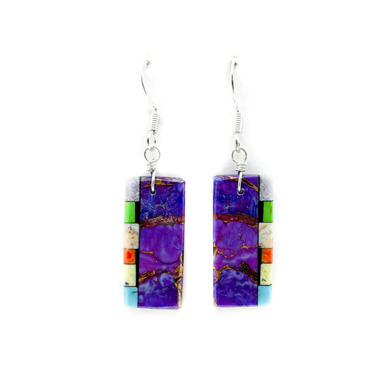 Purple and Multi-Stone and Shell Mosaic Earrings