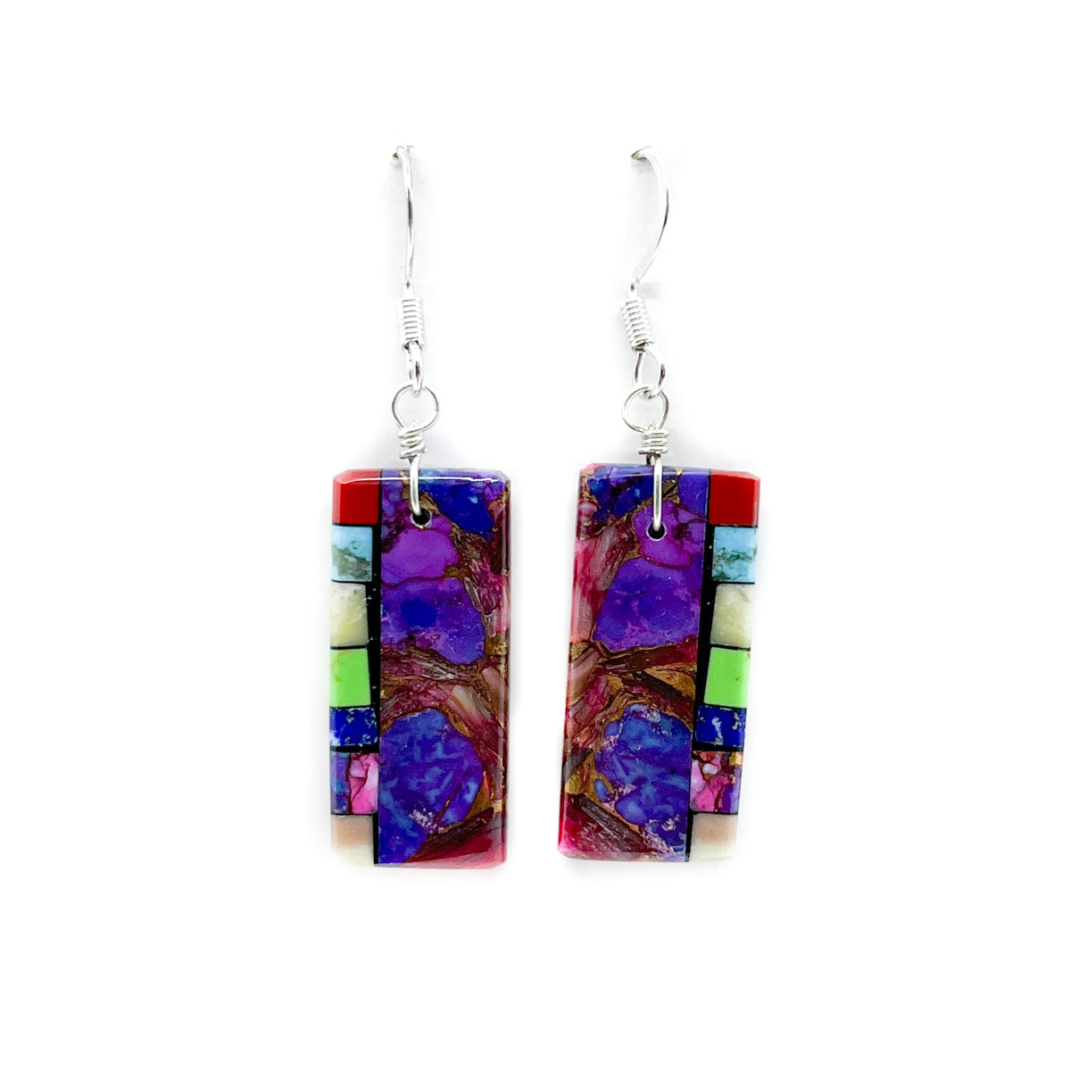 Load image into Gallery viewer, Brass Infused Multi-Stone and Shell Mosaic Earrings

