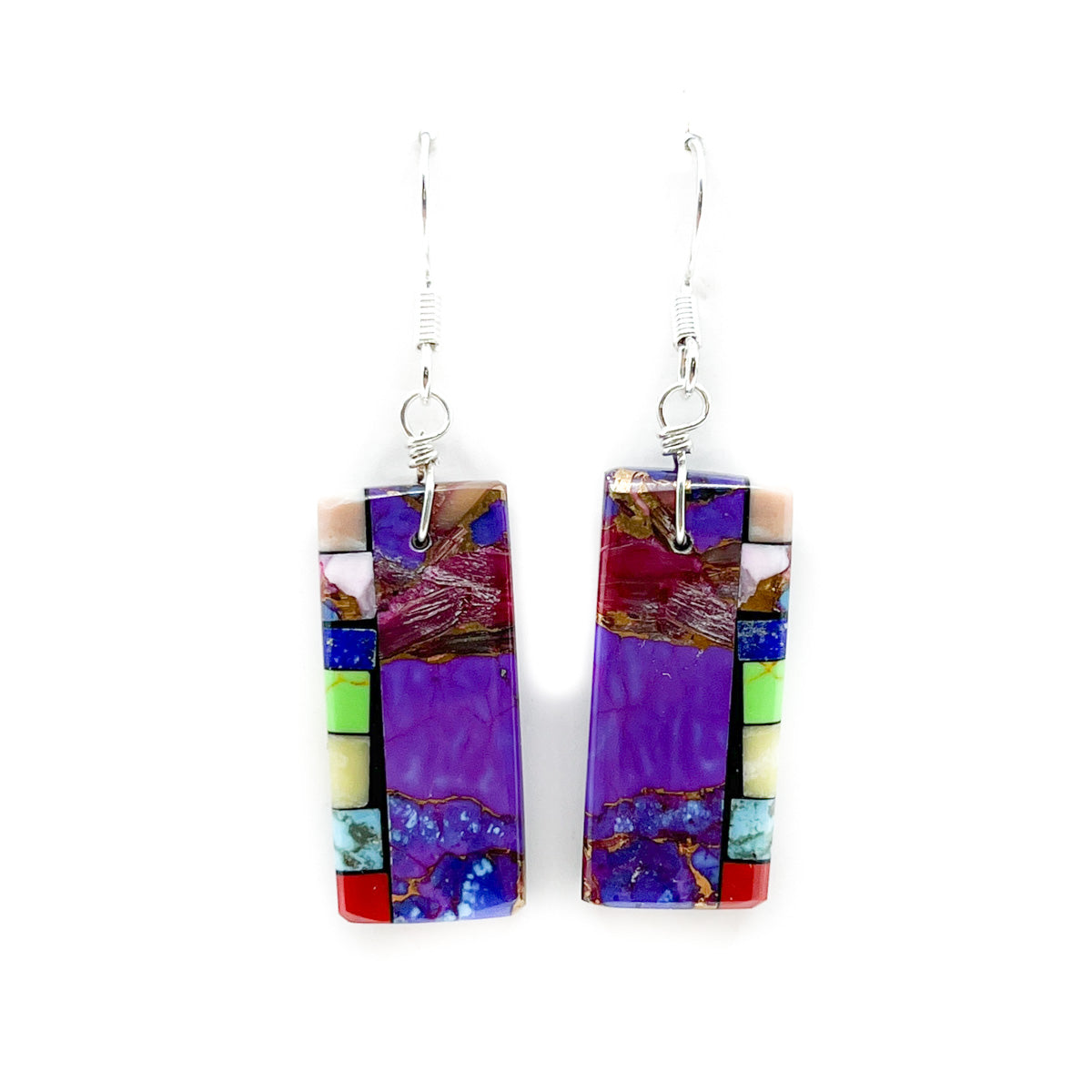 Multi-Stone and Shell Mosaic Earrings with Gaspeite