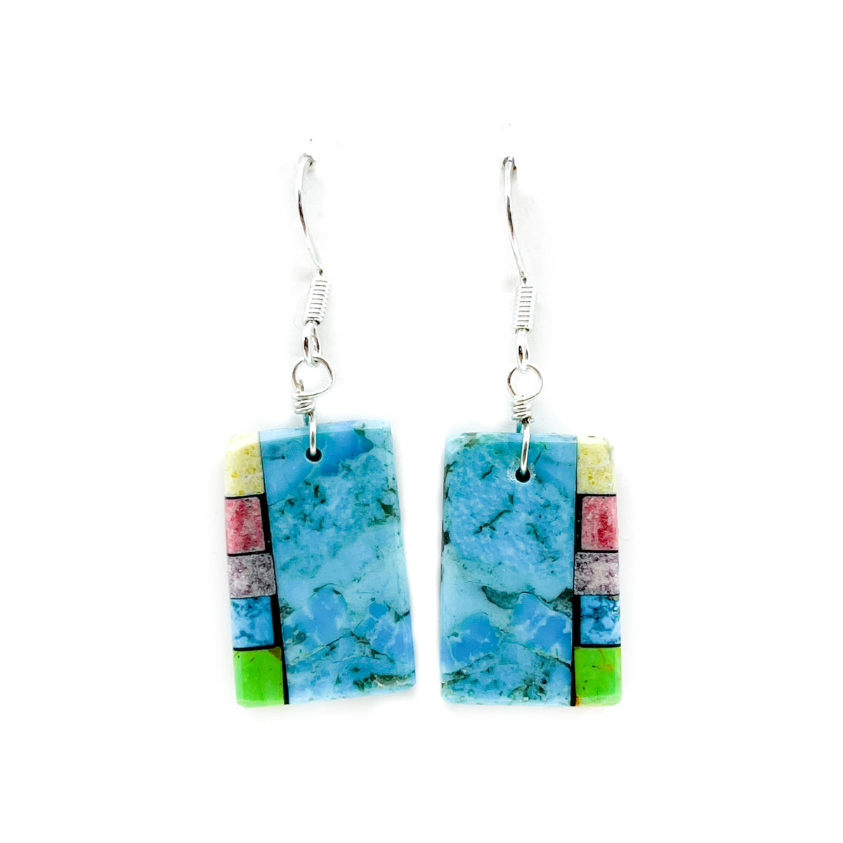 Multi-Stone and Shell Mosaic Earrings with Muted Colors