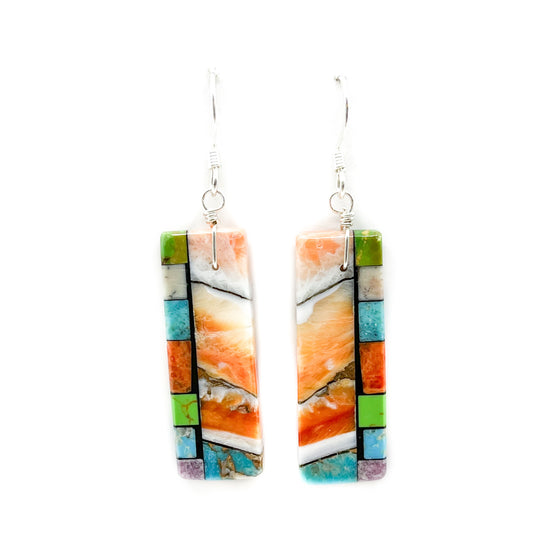 Multi-Stone and Shell Mosaic Earrings with Orange Highlights