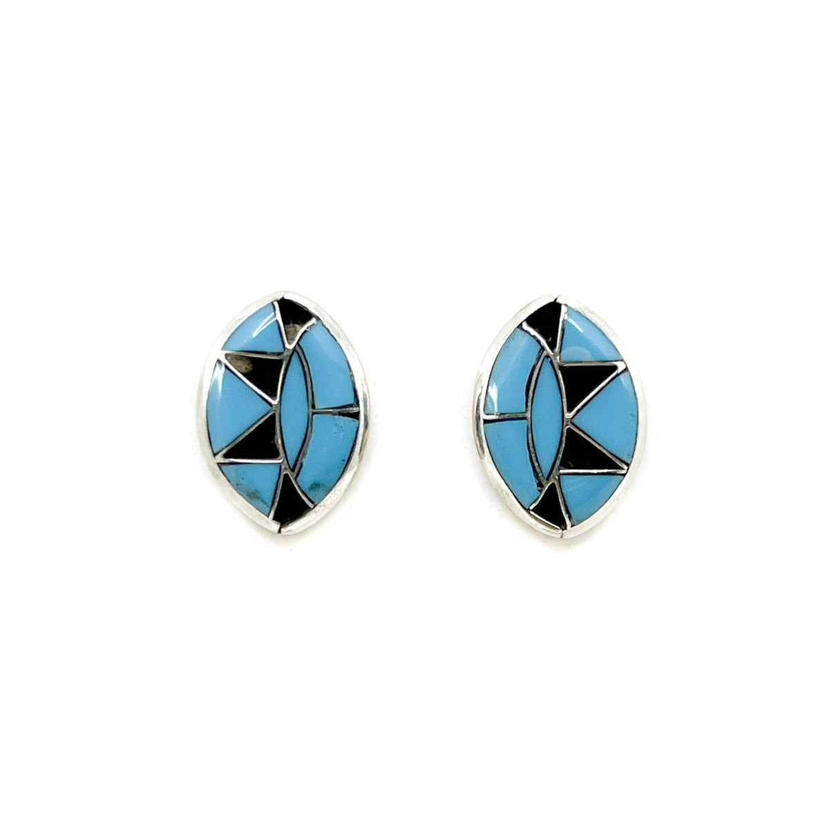 Sun Rays Inlay Oval Zuni Turquoise Channel Inlay Earrings with Sun Ray Detail – Native ...